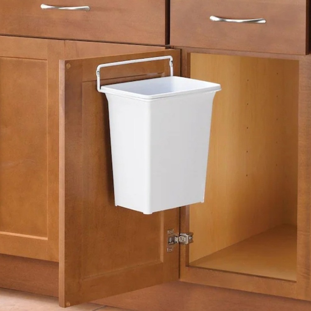 White Plastic In-Cabinet Door Mount Trash Can 13x10x7 Space Saving Wastebasket